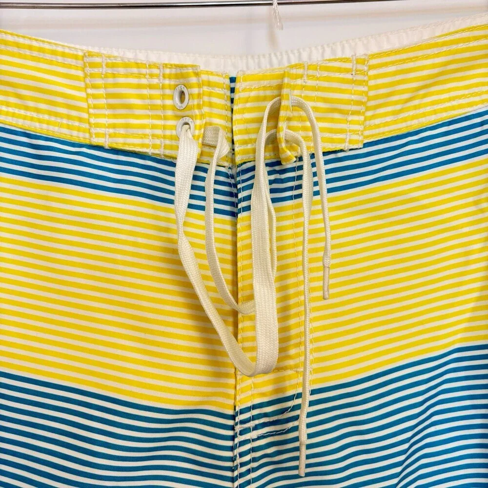 RVCA Performance Stretch Board Shorts Men's Size 32 Yellow Blue Striped Swim Tru